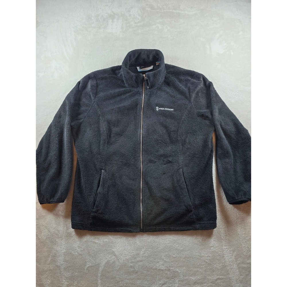 Free Country Faux Fur Jacket Women XXL Black Full Zip Fleece Soft Pocket Outdoor